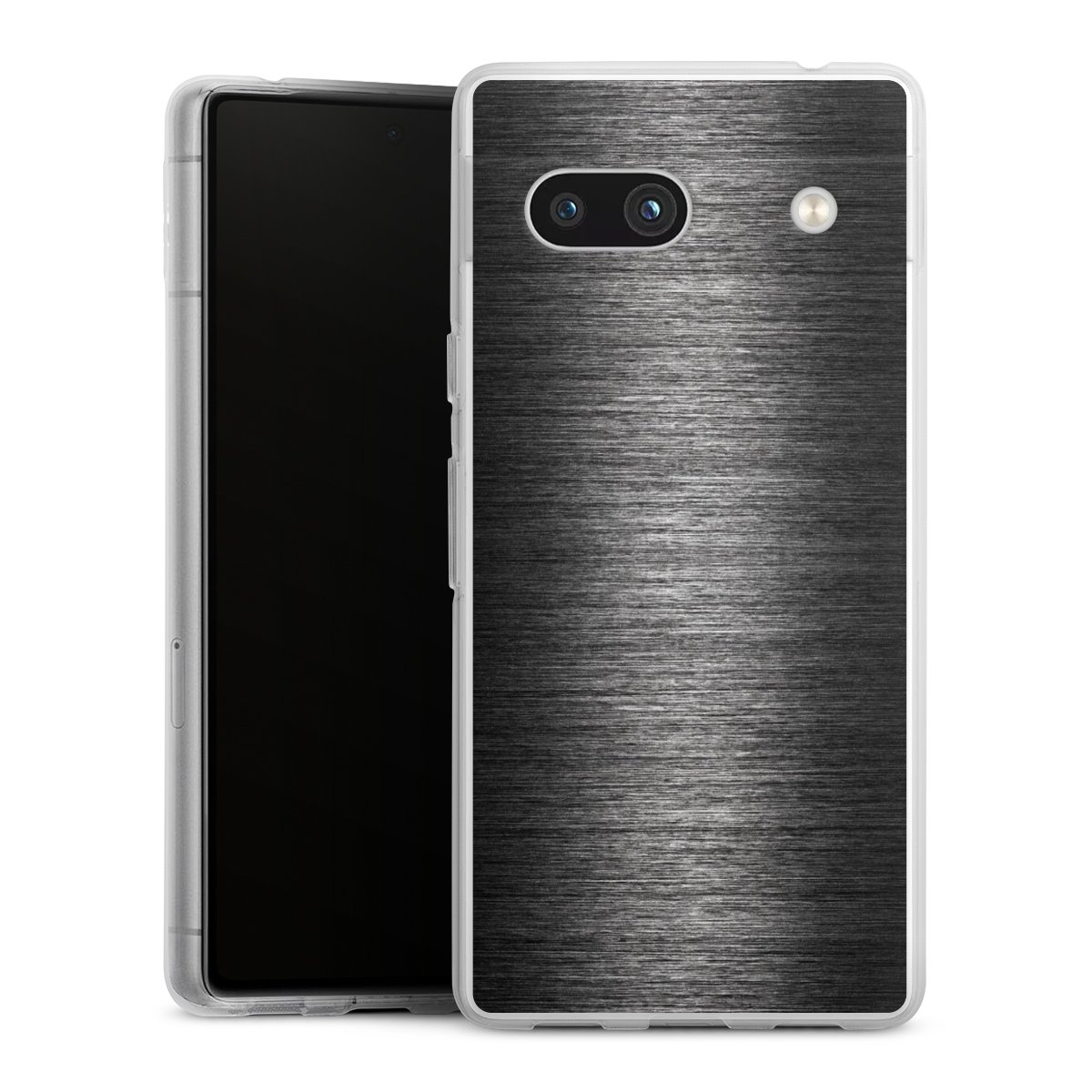 Google Pixel 7a Handy Silikon Hülle Case transparent Handyhülle Metallic Look Anthracite Metal Silikon Case