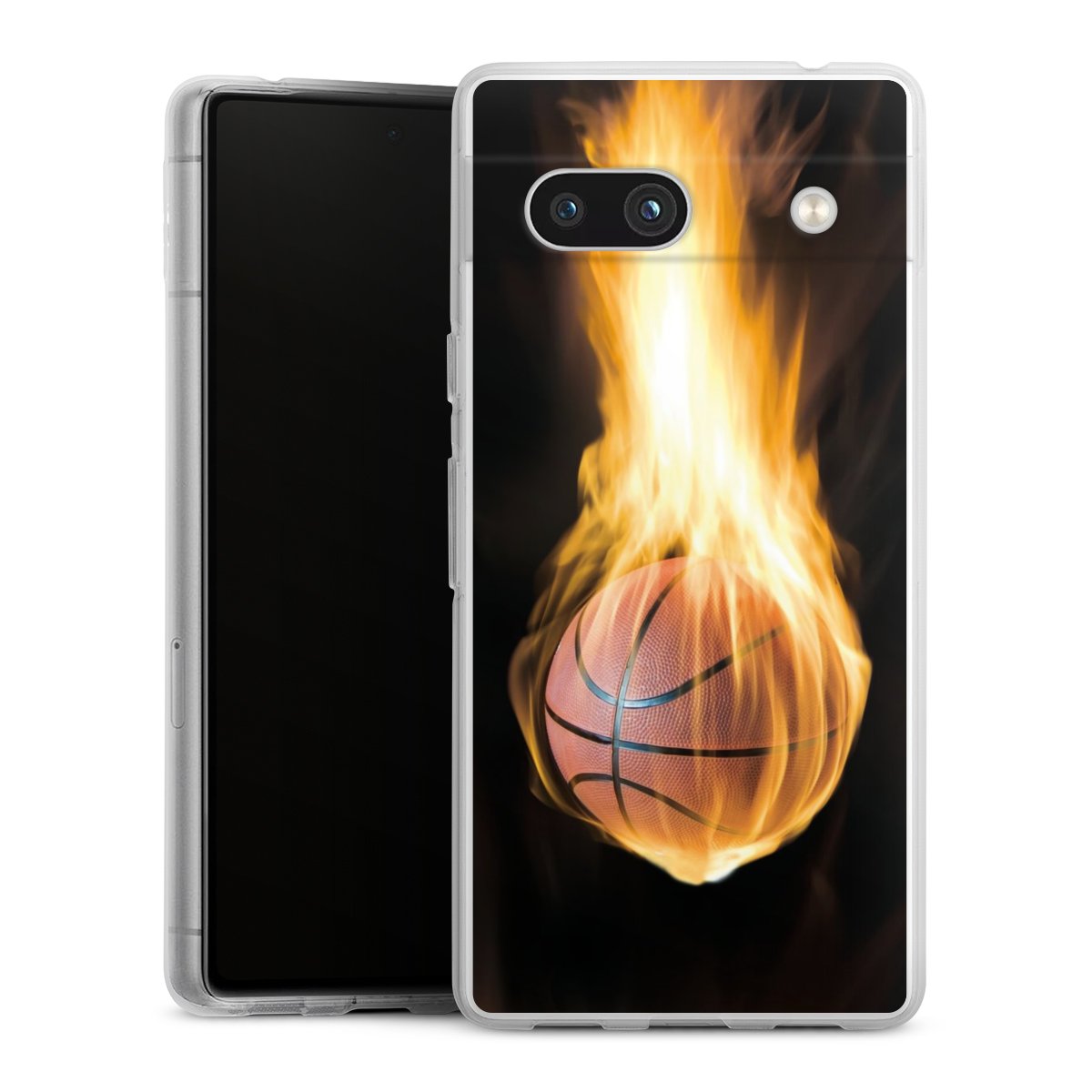 Google Pixel 7a Handy Silikon Hülle Case transparent Handyhülle Basketball Sports Fire Silikon Case