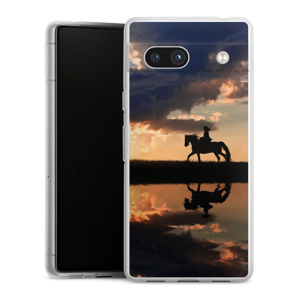 Google Pixel 7a Handy Silikon Hülle Case transparent Handyhülle Horse Sunset Horseback Riding Silikon Case