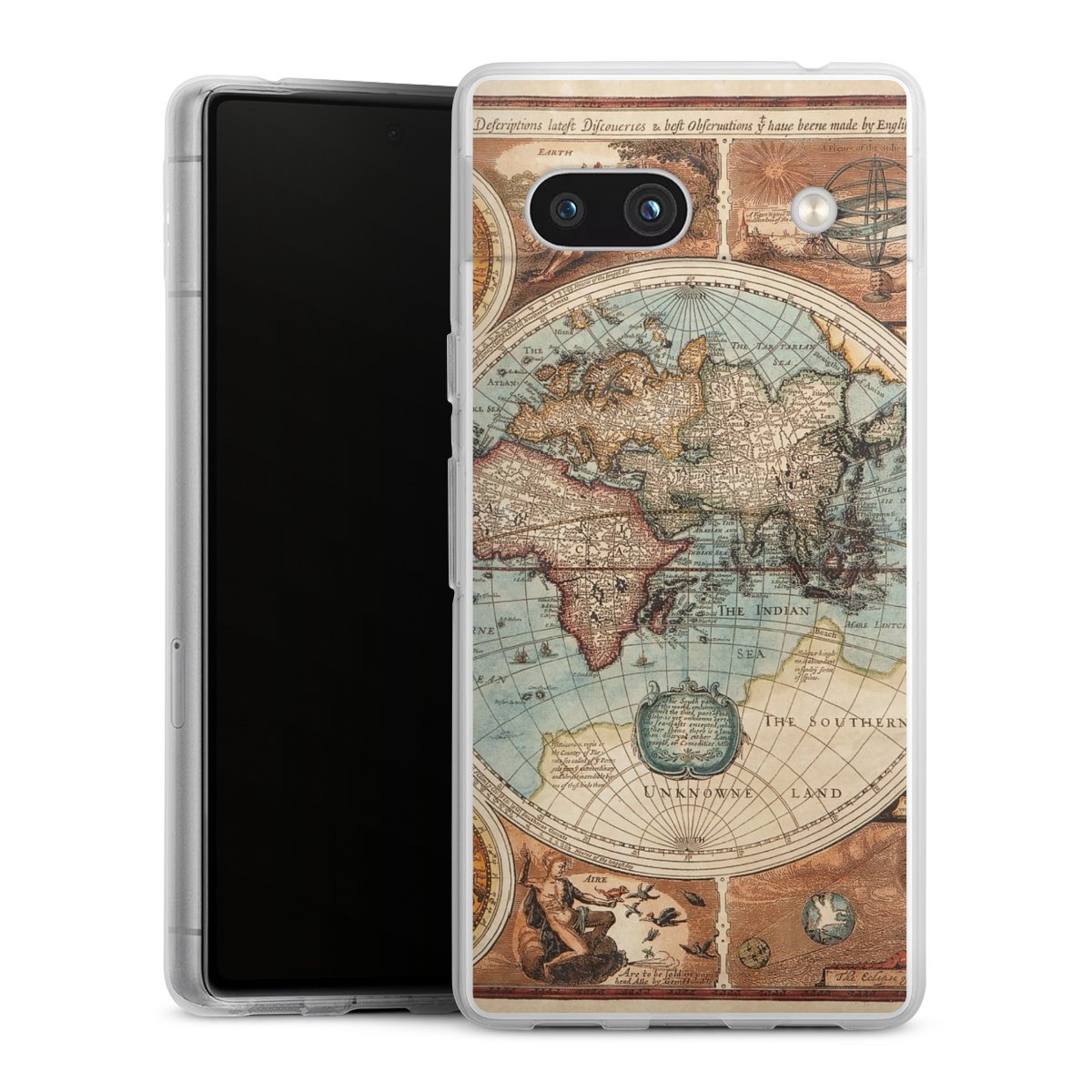 Google Pixel 7a Handy Silikon Hülle Case transparent Handyhülle World Map Vintage Map Silikon Case