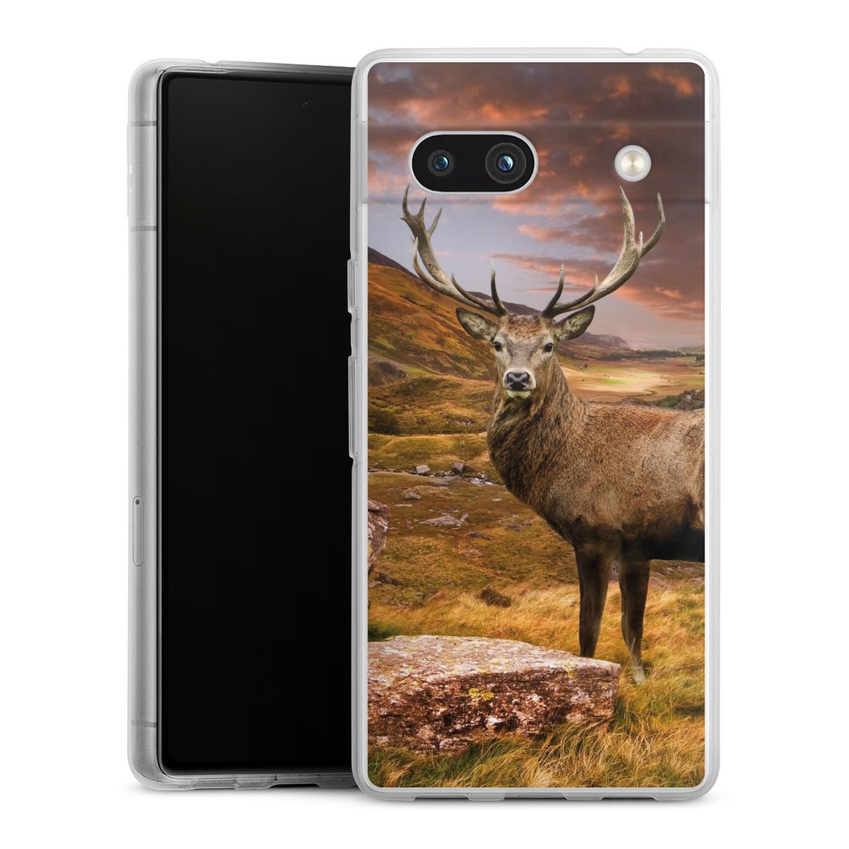 Google Pixel 7a Handy Silikon Hülle Case transparent Handyhülle Meadow Mountain Deer Silikon Case