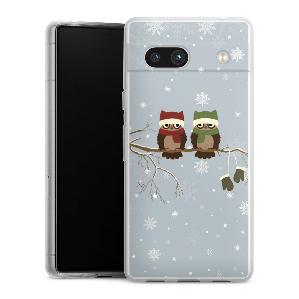 Google Pixel 7a Handy Silikon Hülle Case transparent Handyhülle Owl Winter Christmas Silikon Case