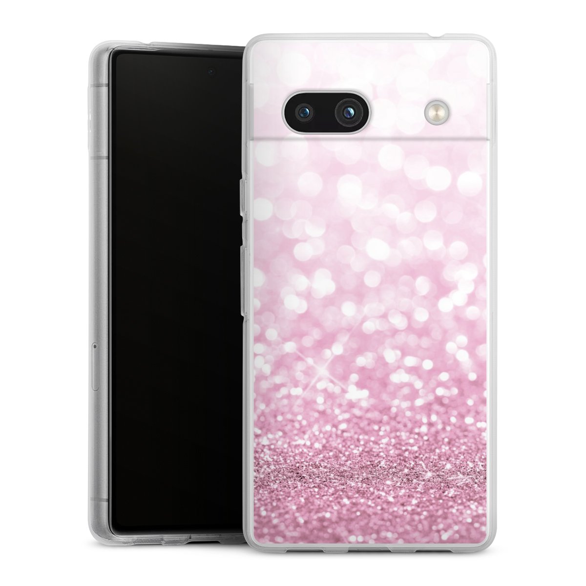 Google Pixel 7a Handy Silikon Hülle Case transparent Handyhülle Glitzer Pink Shine Silikon Case