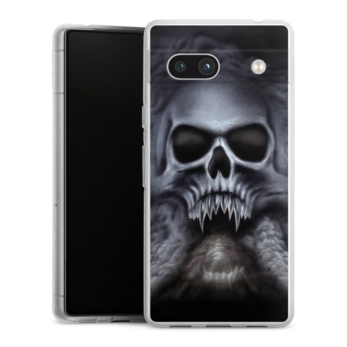 Google Pixel 7a Handy Silikon Hülle Case transparent Handyhülle Totenkopf Skull Silikon Case