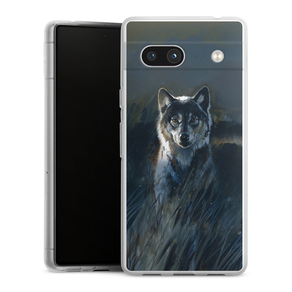 Google Pixel 7a Handy Silikon Hülle Case transparent Handyhülle Nature Wolf Painting Silikon Case