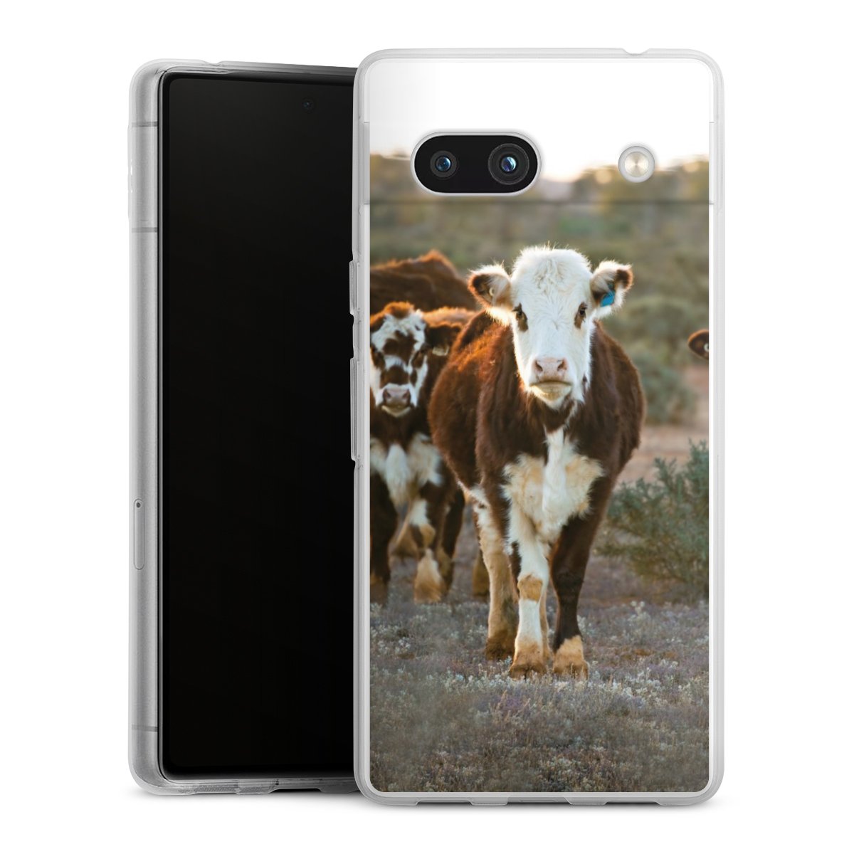 Google Pixel 7a Handy Silikon Hülle Case transparent Handyhülle Cow Farmer Calf Silikon Case