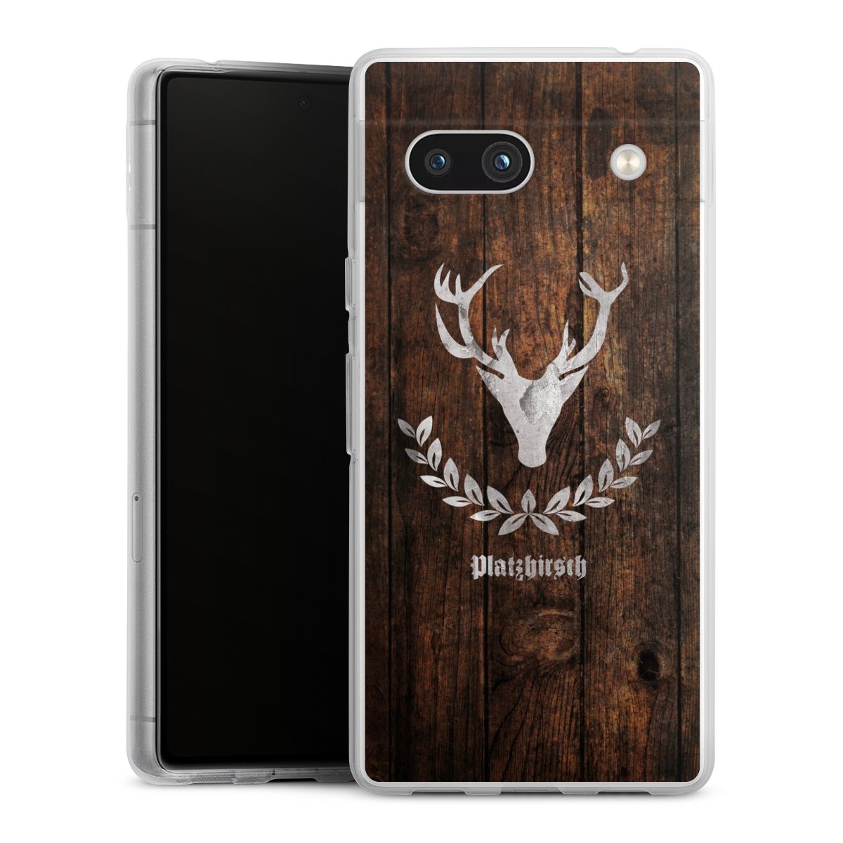 Google Pixel 7a Handy Silikon Hülle Case transparent Handyhülle Deer Wood Wooden Look Silikon Case