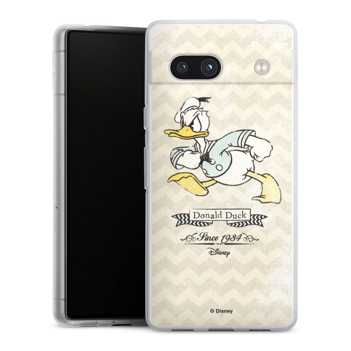 Google Pixel 7a Handy Silikon Hülle Case transparent Handyhülle Official Licensed Product Disney Donuld Duck Vintage Silikon Case