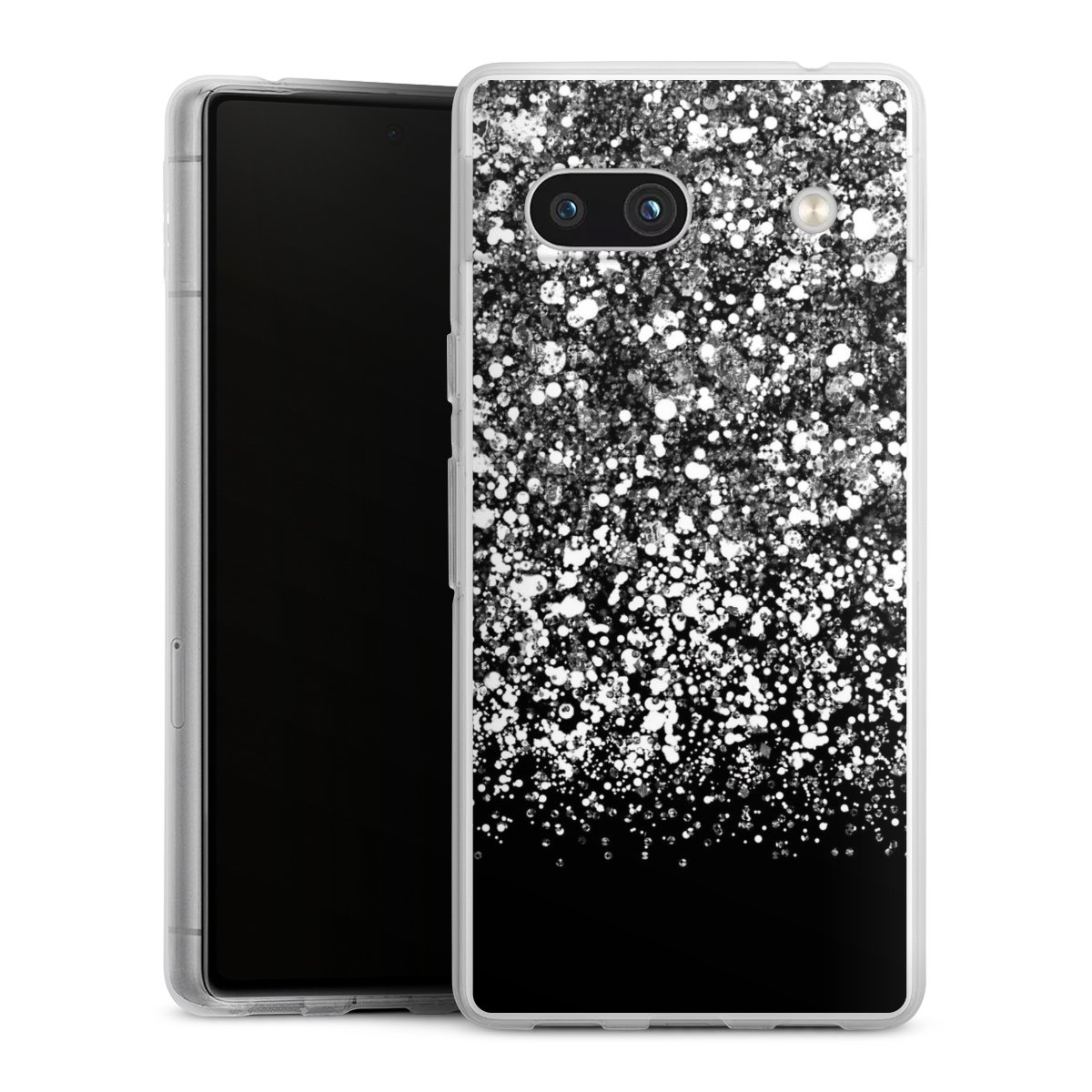 Google Pixel 7a Handy Silikon Hülle Case transparent Handyhülle Glitzer Snowflake Muster Silikon Case