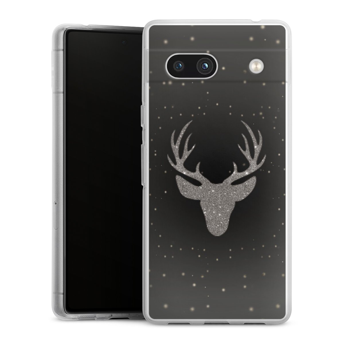 Google Pixel 7a Handy Silikon Hülle Case transparent Handyhülle Winter Deer Glitzer Silikon Case