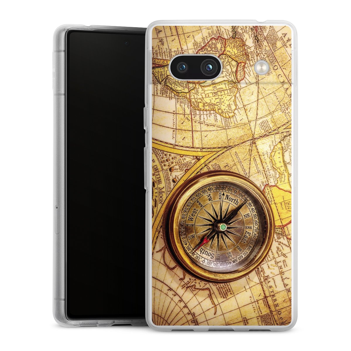 Google Pixel 7a Handy Silikon Hülle Case transparent Handyhülle World Map Map Compass Silikon Case