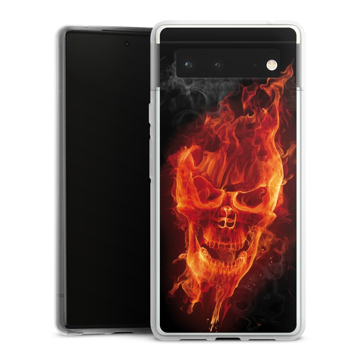 Google Pixel 6 Handy Silikon Hülle Case transparent Handyhülle Totenkopf Skull Fire Silikon Case