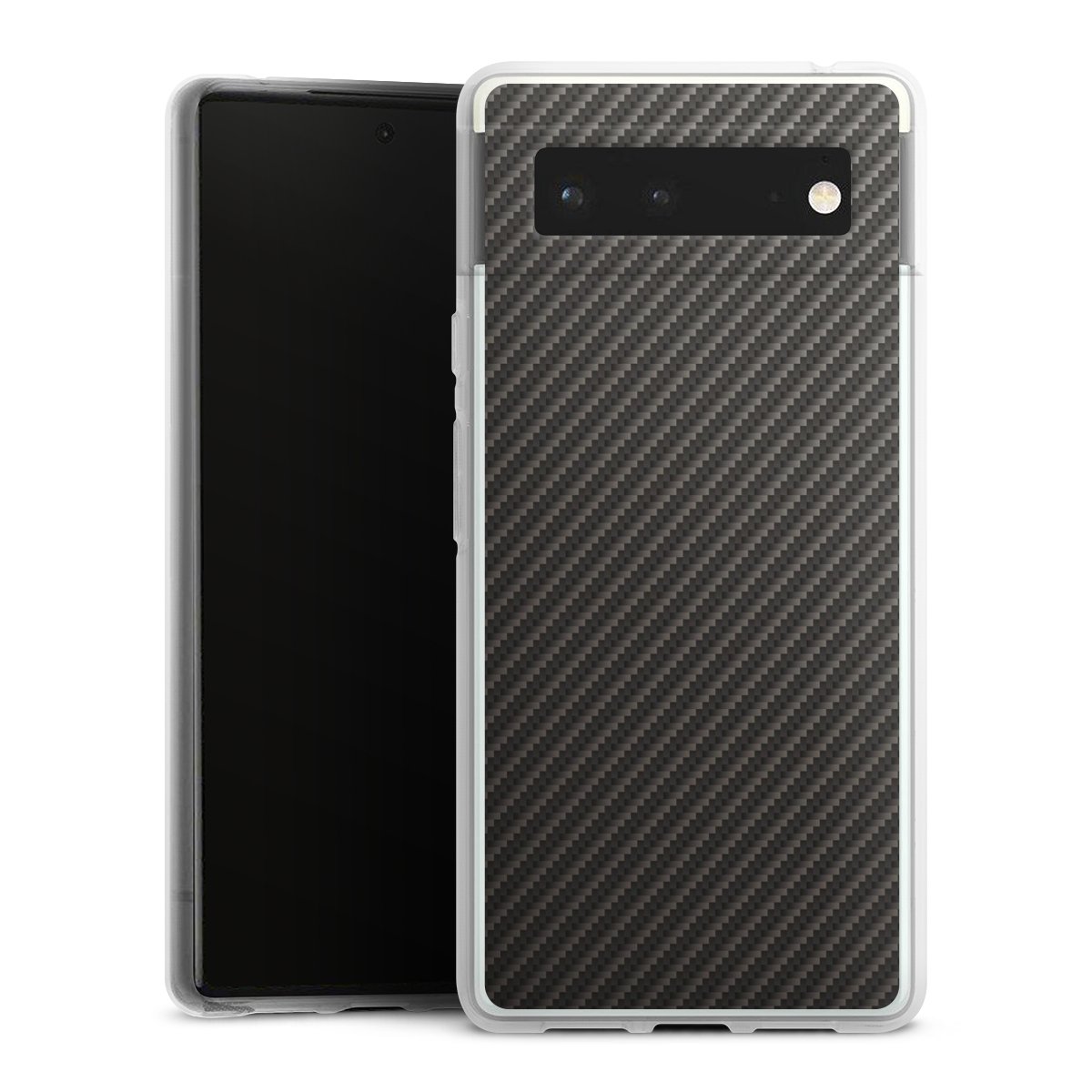 Google Pixel 6 Handy Silikon Hülle Case transparent Handyhülle Metallic Look Carbon Muster Silikon Case