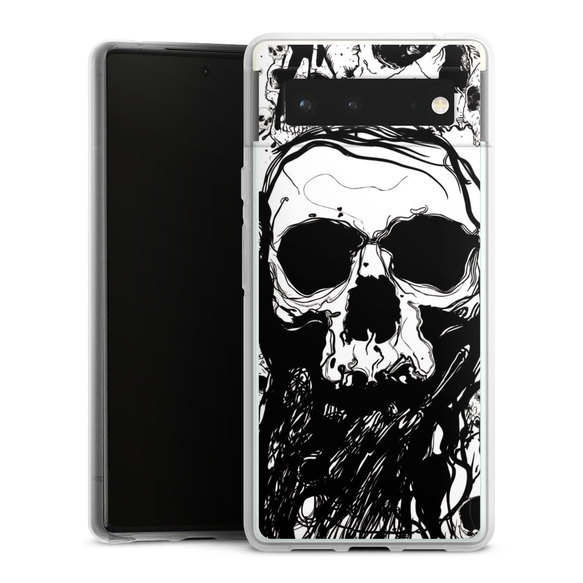 Google Pixel 6 Handy Silikon Hülle Case transparent Handyhülle Totenkopf Halloween Silikon Case