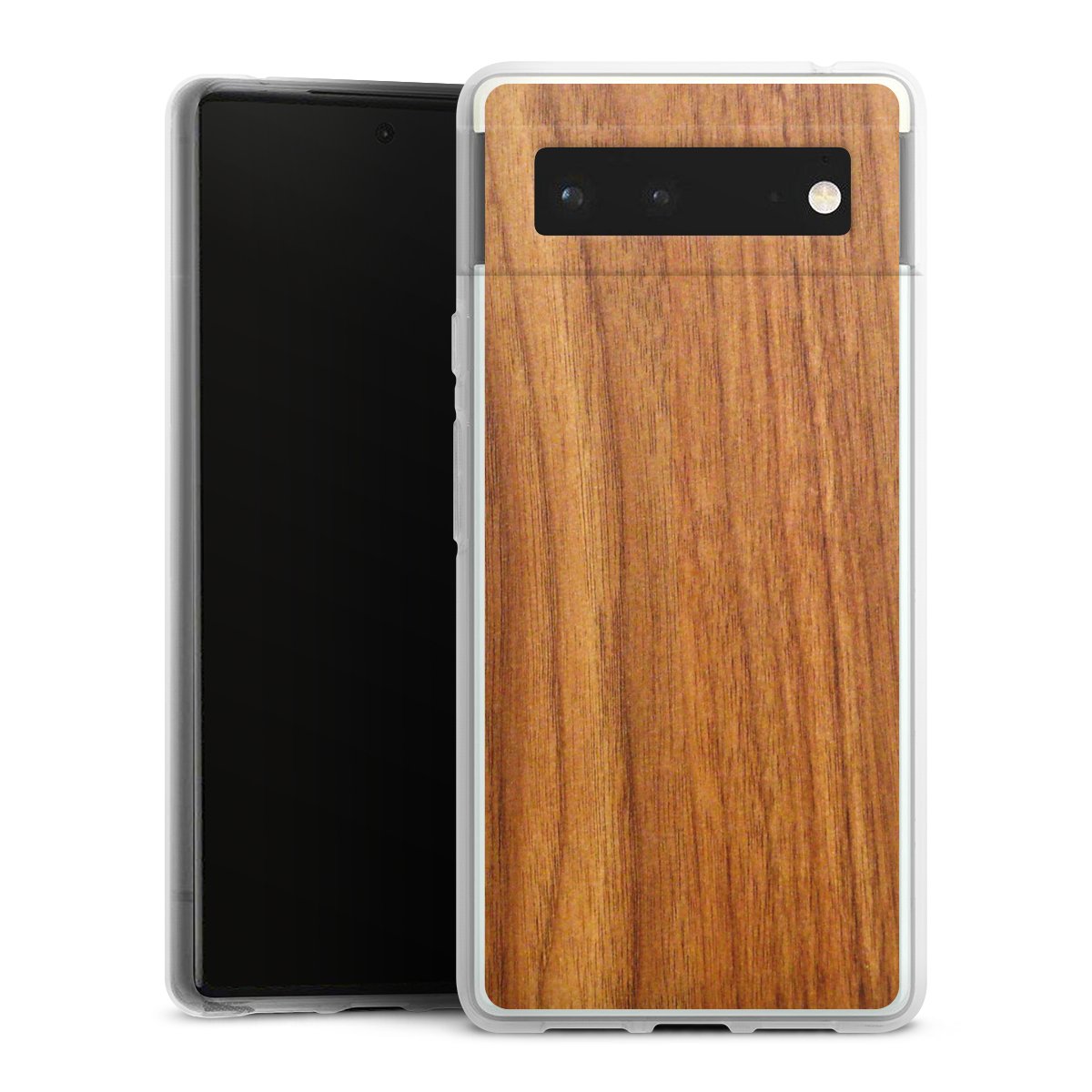 Google Pixel 6 Handy Silikon Hülle Case transparent Handyhülle Wood Larch Wooden Look Silikon Case