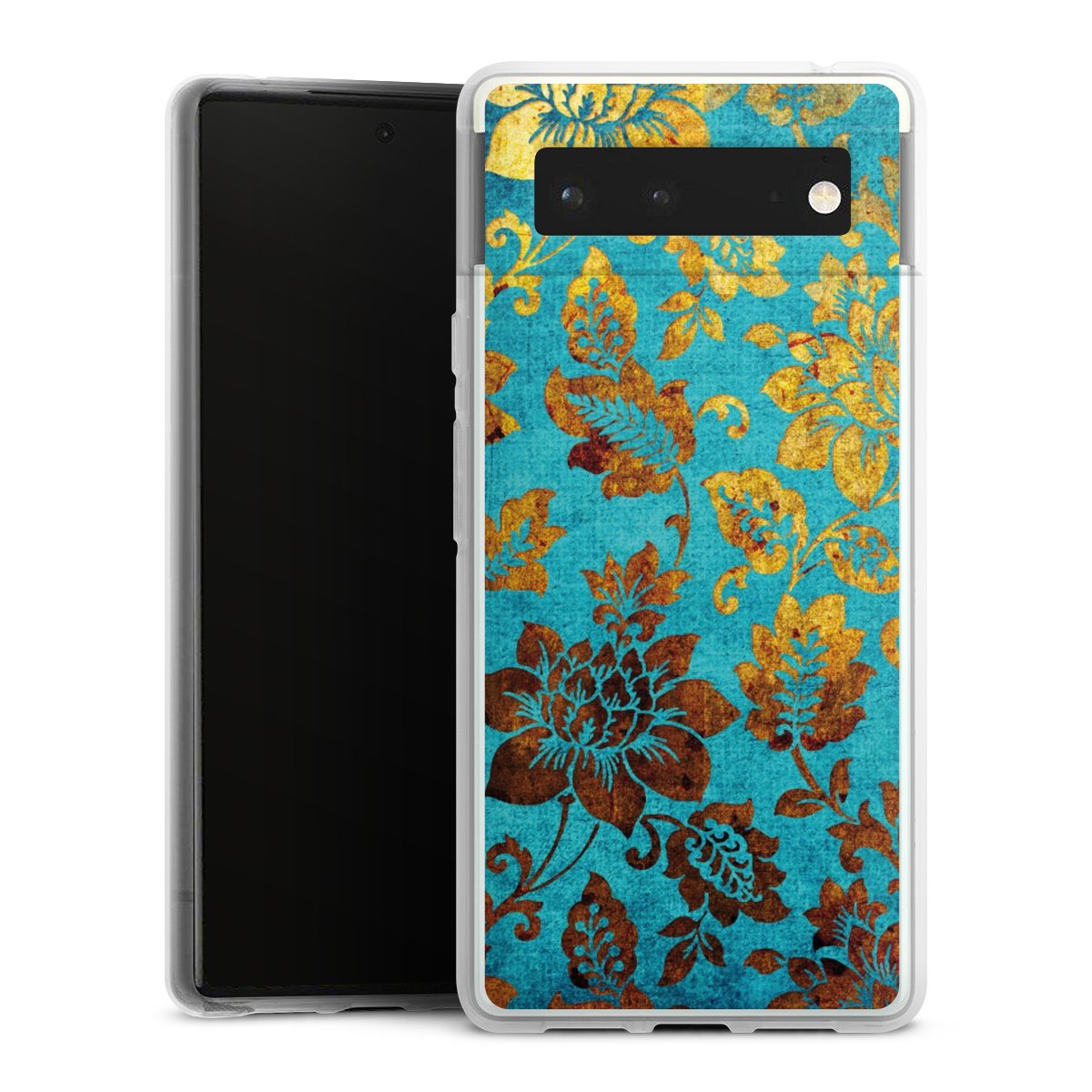 Google Pixel 6 Handy Silikon Hülle Case transparent Handyhülle Ornament Vintage Flowers Silikon Case