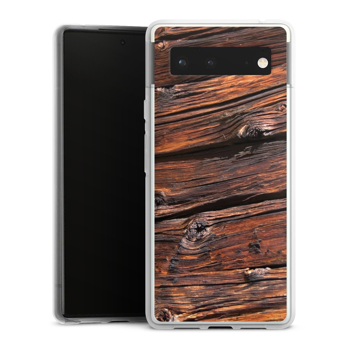 Google Pixel 6 Handy Silikon Hülle Case transparent Handyhülle Beams Wooden Look Wood Silikon Case