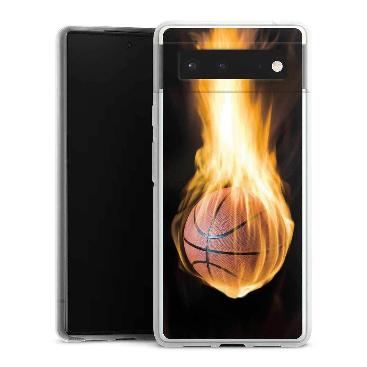 Google Pixel 6 Handy Silikon Hülle Case transparent Handyhülle Basketball Sports Fire Silikon Case