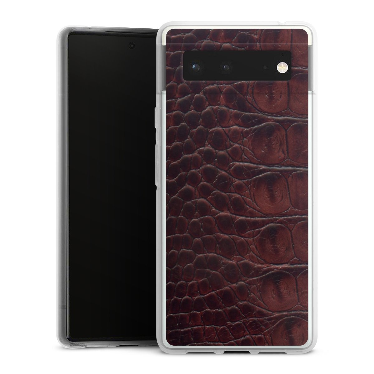 Google Pixel 6 Handy Silikon Hülle Case transparent Handyhülle Crocodile Animal Print Leather Silikon Case