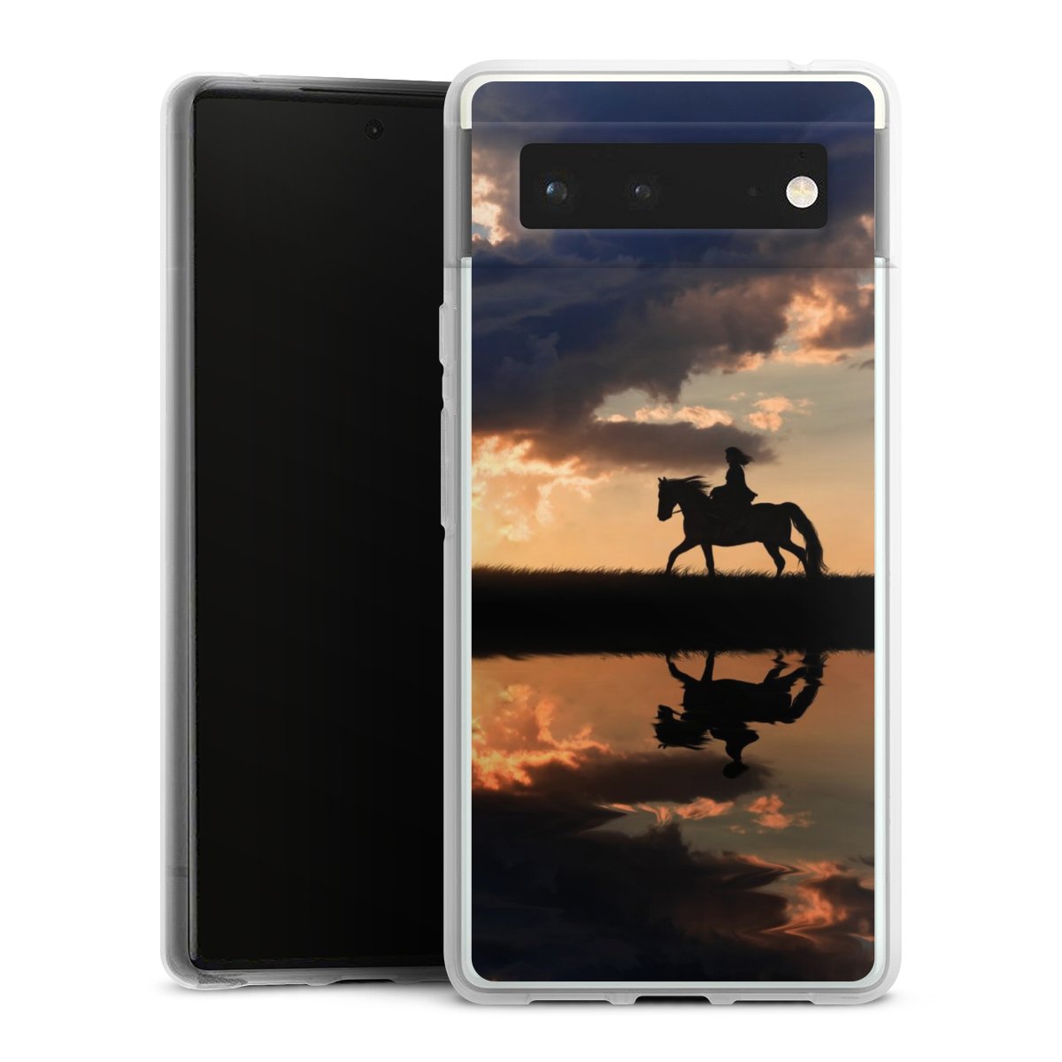 Google Pixel 6 Handy Silikon Hülle Case transparent Handyhülle Horse Sunset Horseback Riding Silikon Case