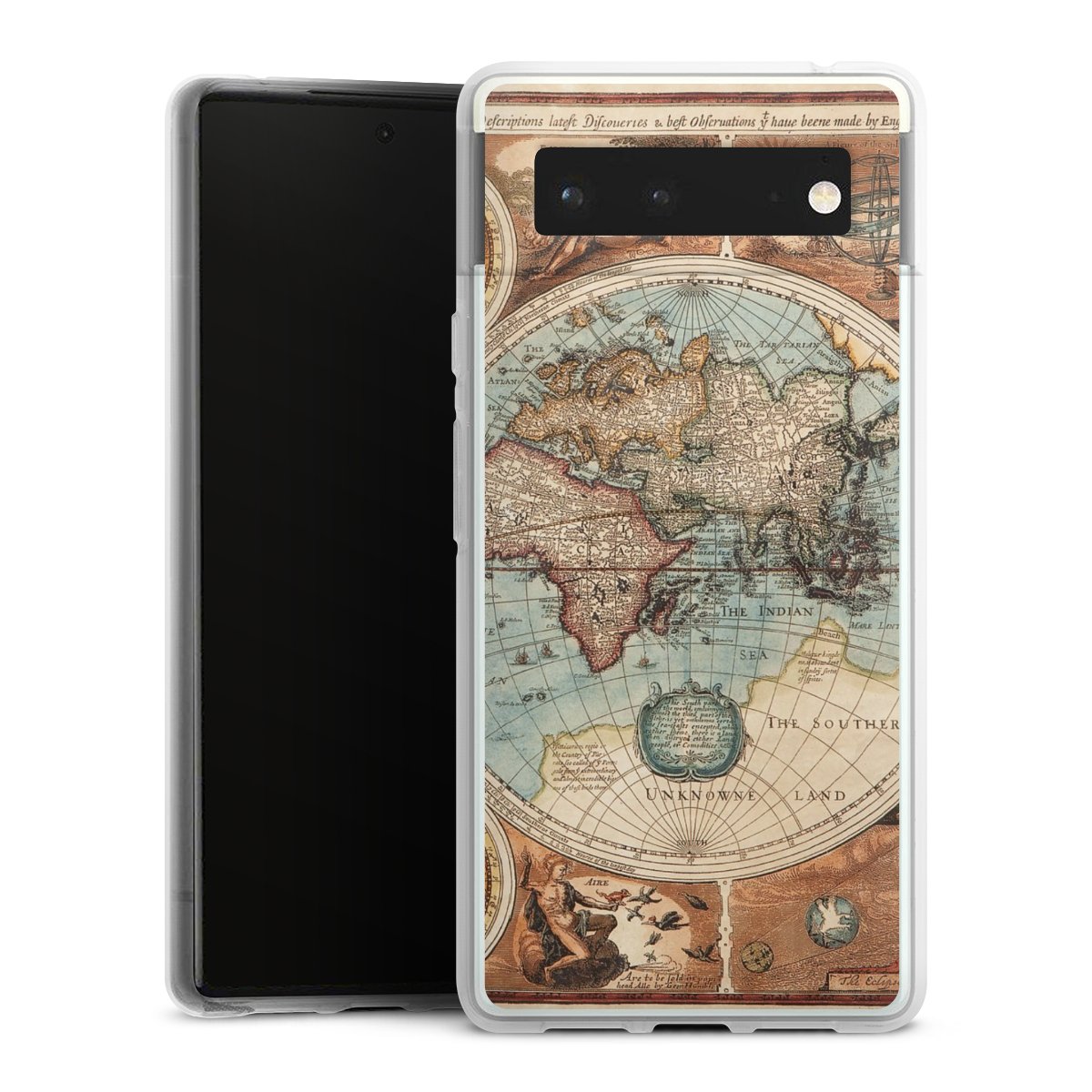 Google Pixel 6 Handy Silikon Hülle Case transparent Handyhülle World Map Vintage Map Silikon Case