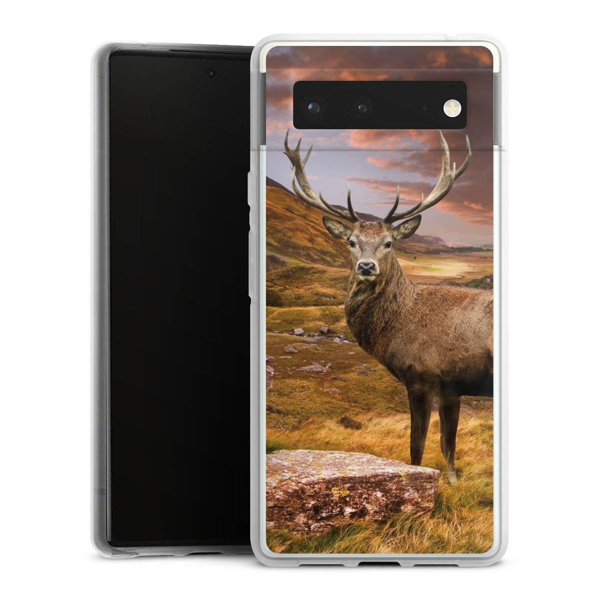 Google Pixel 6 Handy Silikon Hülle Case transparent Handyhülle Meadow Mountain Deer Silikon Case