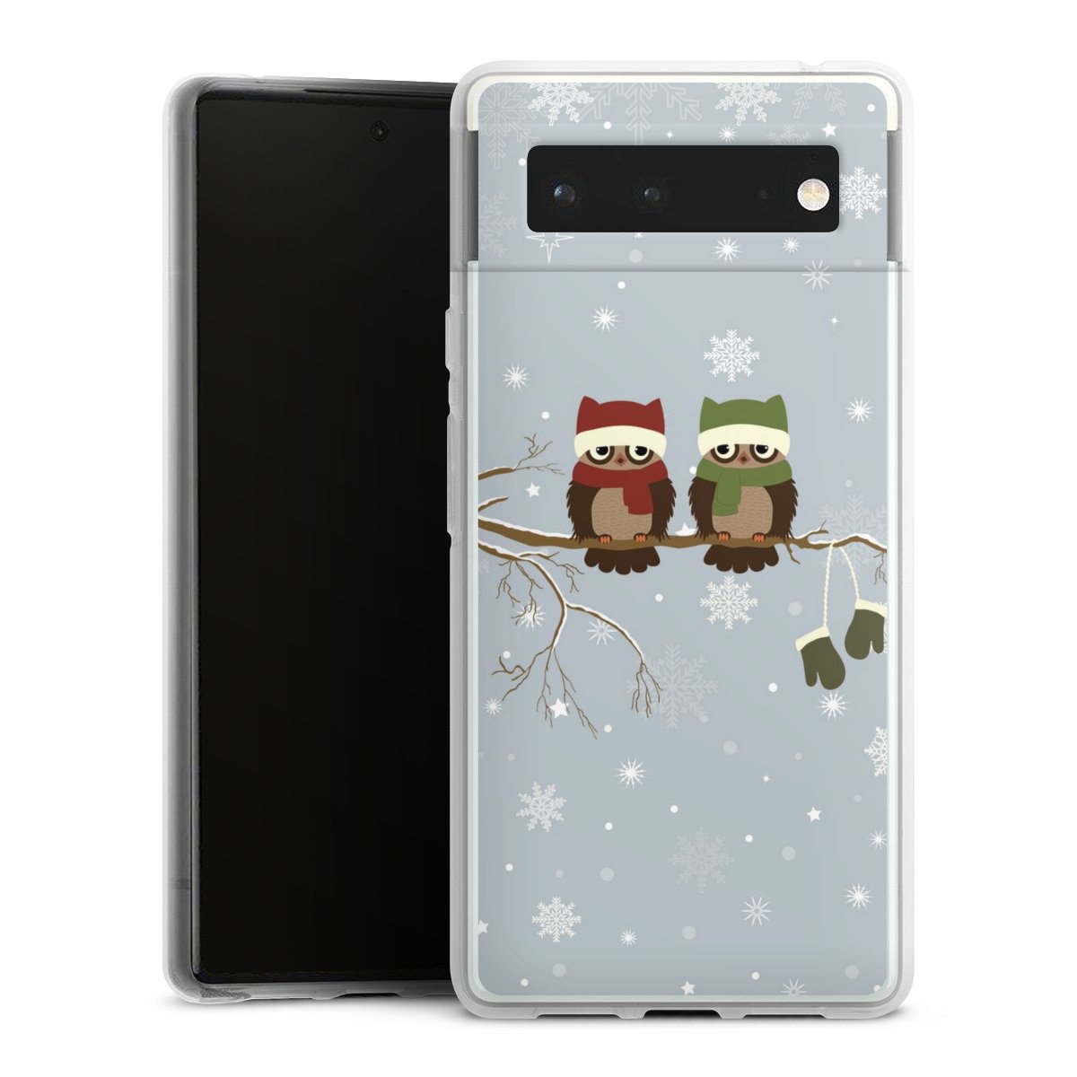 Google Pixel 6 Handy Silikon Hülle Case transparent Handyhülle Owl Winter Christmas Silikon Case