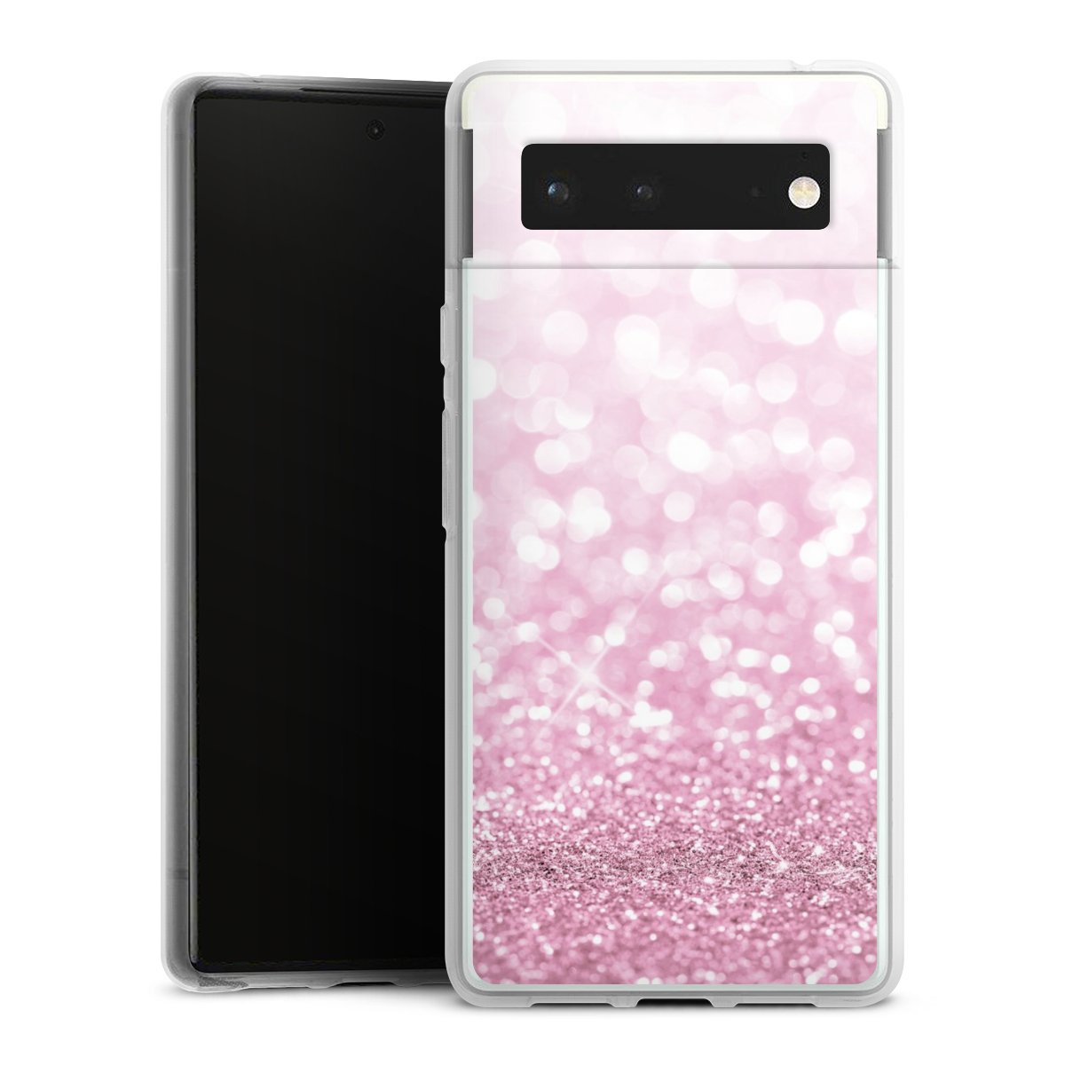 Google Pixel 6 Handy Silikon Hülle Case transparent Handyhülle Glitzer Pink Shine Silikon Case