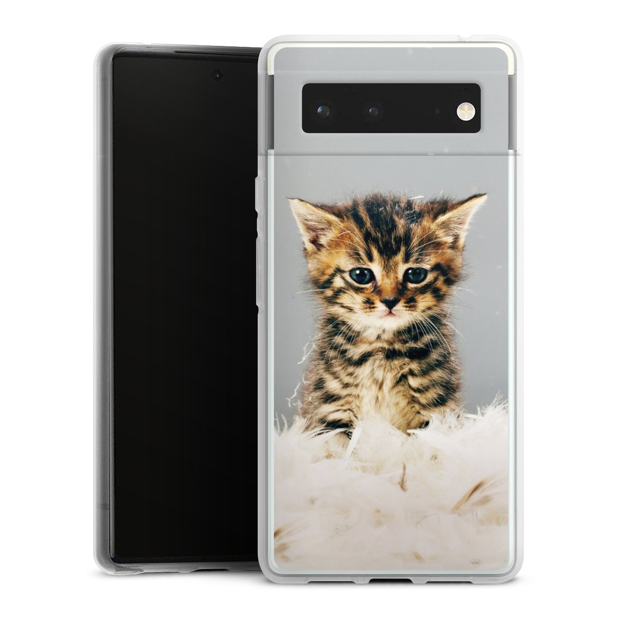 Google Pixel 6 Handy Silikon Hülle Case transparent Handyhülle Cat Feather Pet Silikon Case