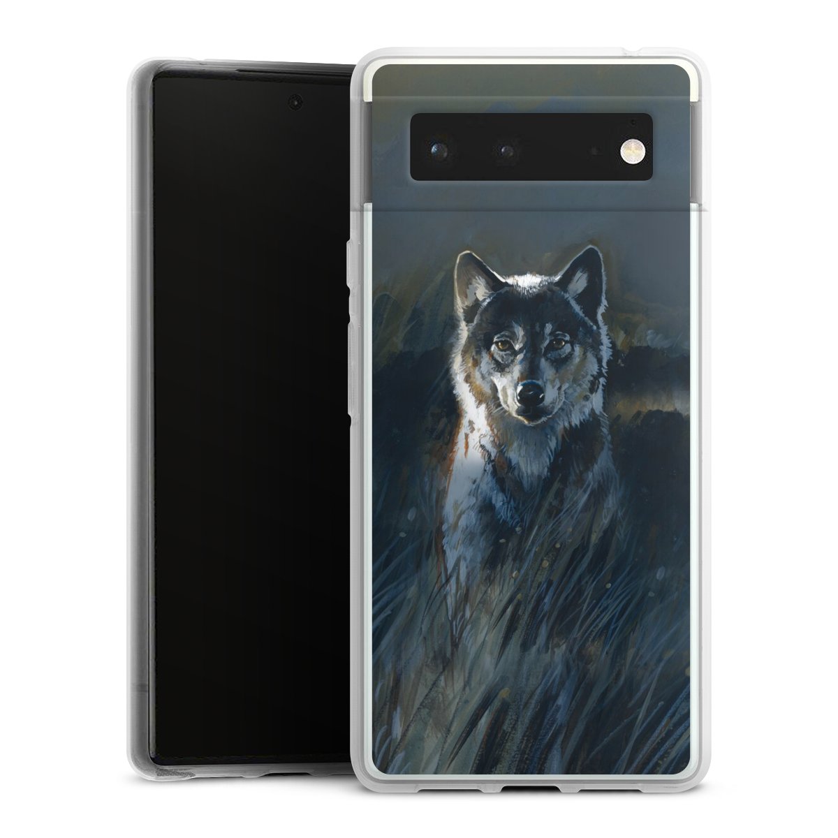 Google Pixel 6 Handy Silikon Hülle Case transparent Handyhülle Nature Wolf Painting Silikon Case