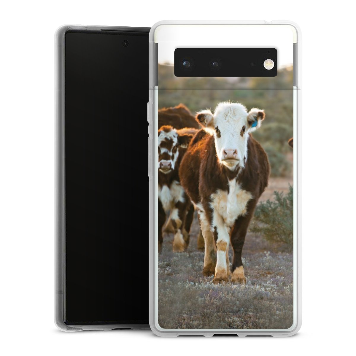 Google Pixel 6 Handy Silikon Hülle Case transparent Handyhülle Cow Farmer Calf Silikon Case