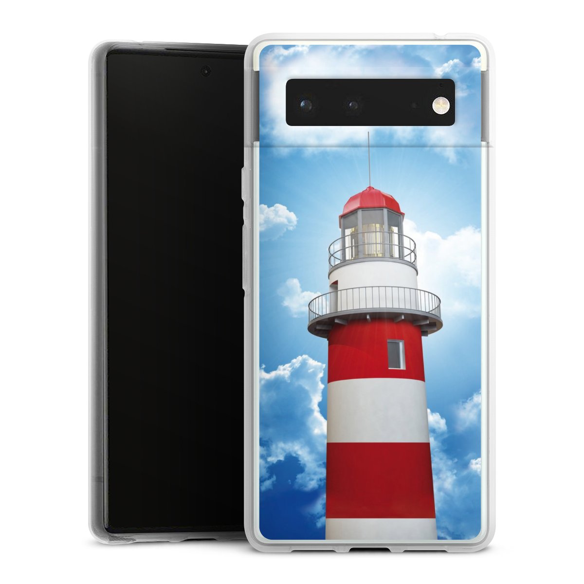 Google Pixel 6 Handy Silikon Hülle Case transparent Handyhülle Lighthouse Sky Cloud Silikon Case