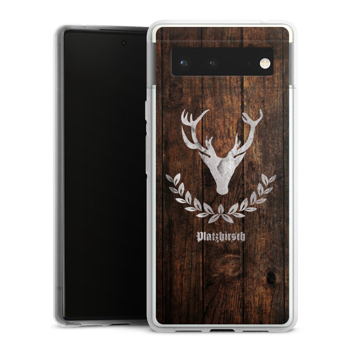 Google Pixel 6 Handy Silikon Hülle Case transparent Handyhülle Deer Wood Wooden Look Silikon Case