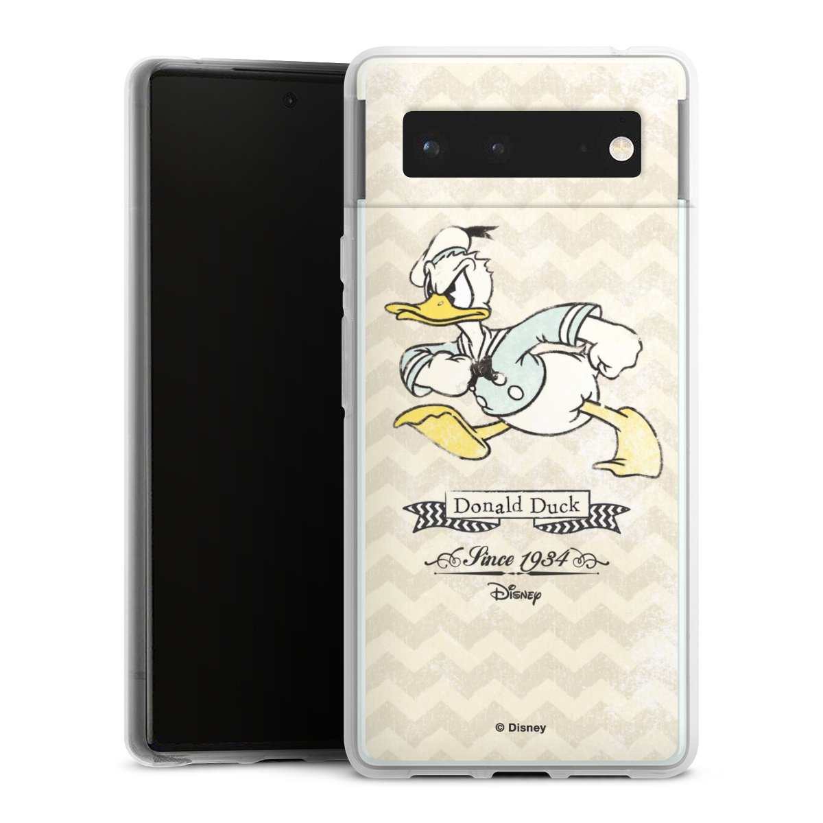 Google Pixel 6 Handy Silikon Hülle Case transparent Handyhülle Official Licensed Product Disney Donuld Duck Vintage Silikon Case