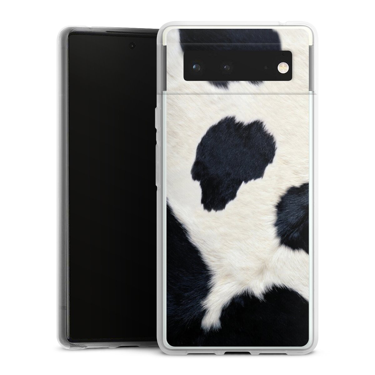 Google Pixel 6 Handy Silikon Hülle Case transparent Handyhülle Animal Look Animal Print Cow Skin Silikon Case