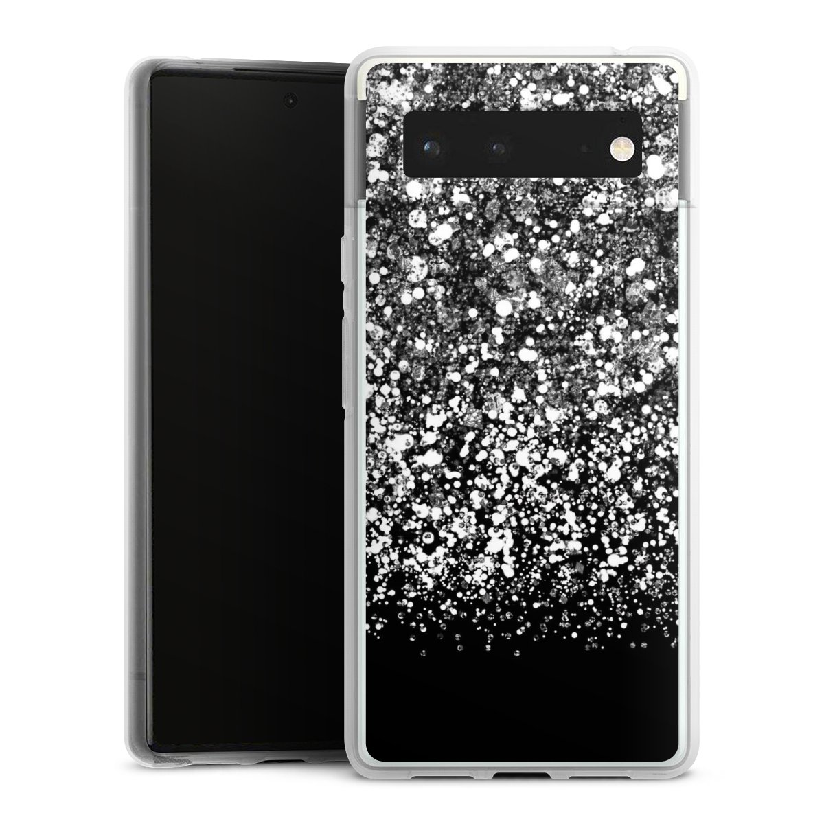 Google Pixel 6 Handy Silikon Hülle Case transparent Handyhülle Glitzer Snowflake Muster Silikon Case