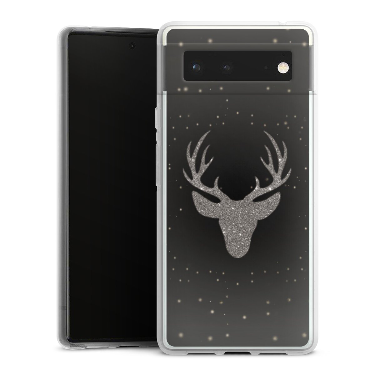 Google Pixel 6 Handy Silikon Hülle Case transparent Handyhülle Winter Deer Glitzer Silikon Case