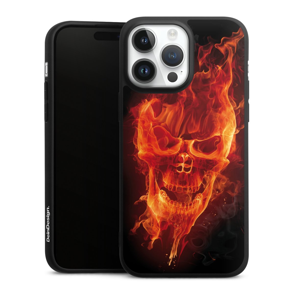 iPhone 14 Pro Max Handy Premium Silikon Hülle Handyhülle schwarz Case Totenkopf Skull Fire Silikon Premium Case