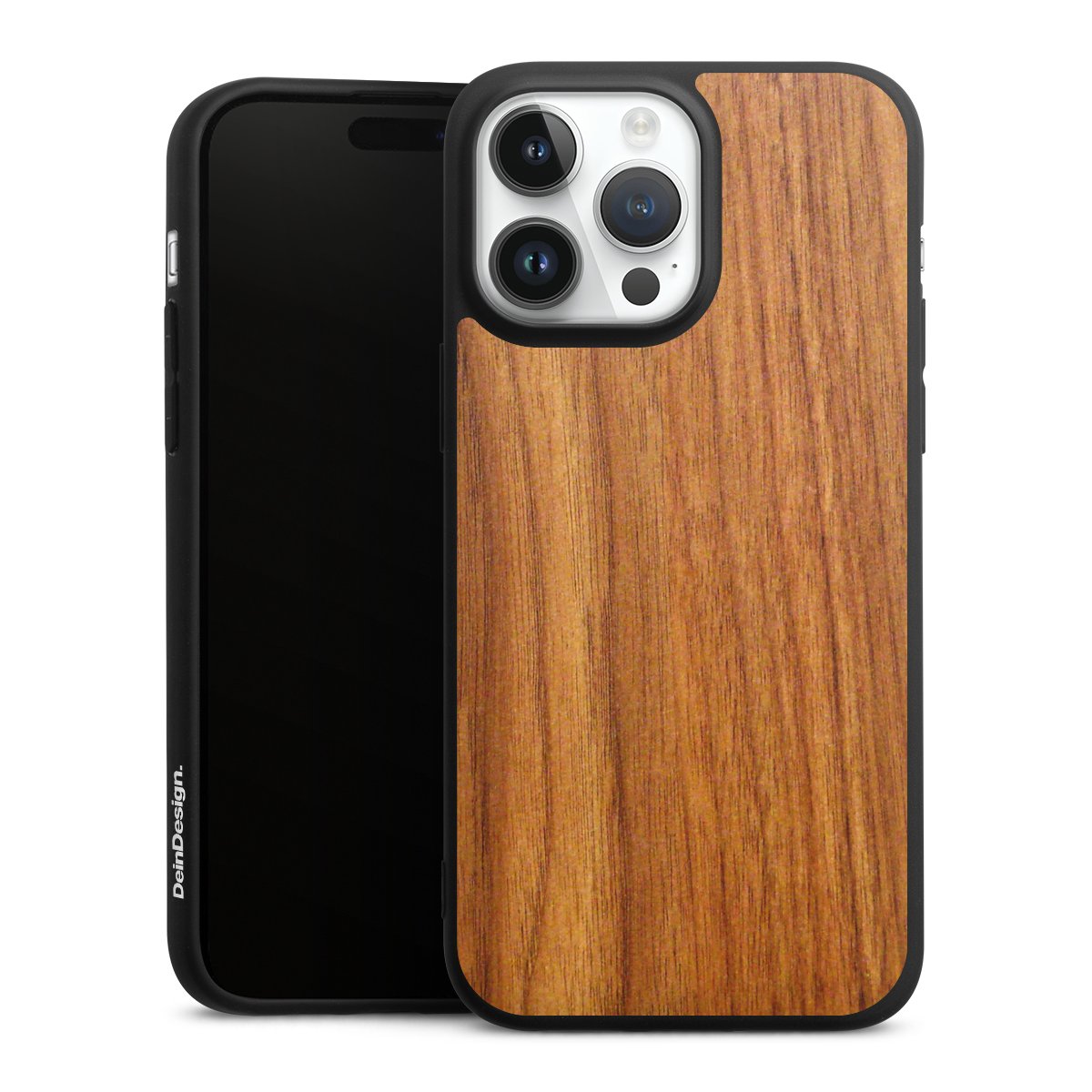 iPhone 14 Pro Max Handy Premium Silikon Hülle Handyhülle schwarz Case Wood Larch Wooden Look Silikon Premium Case