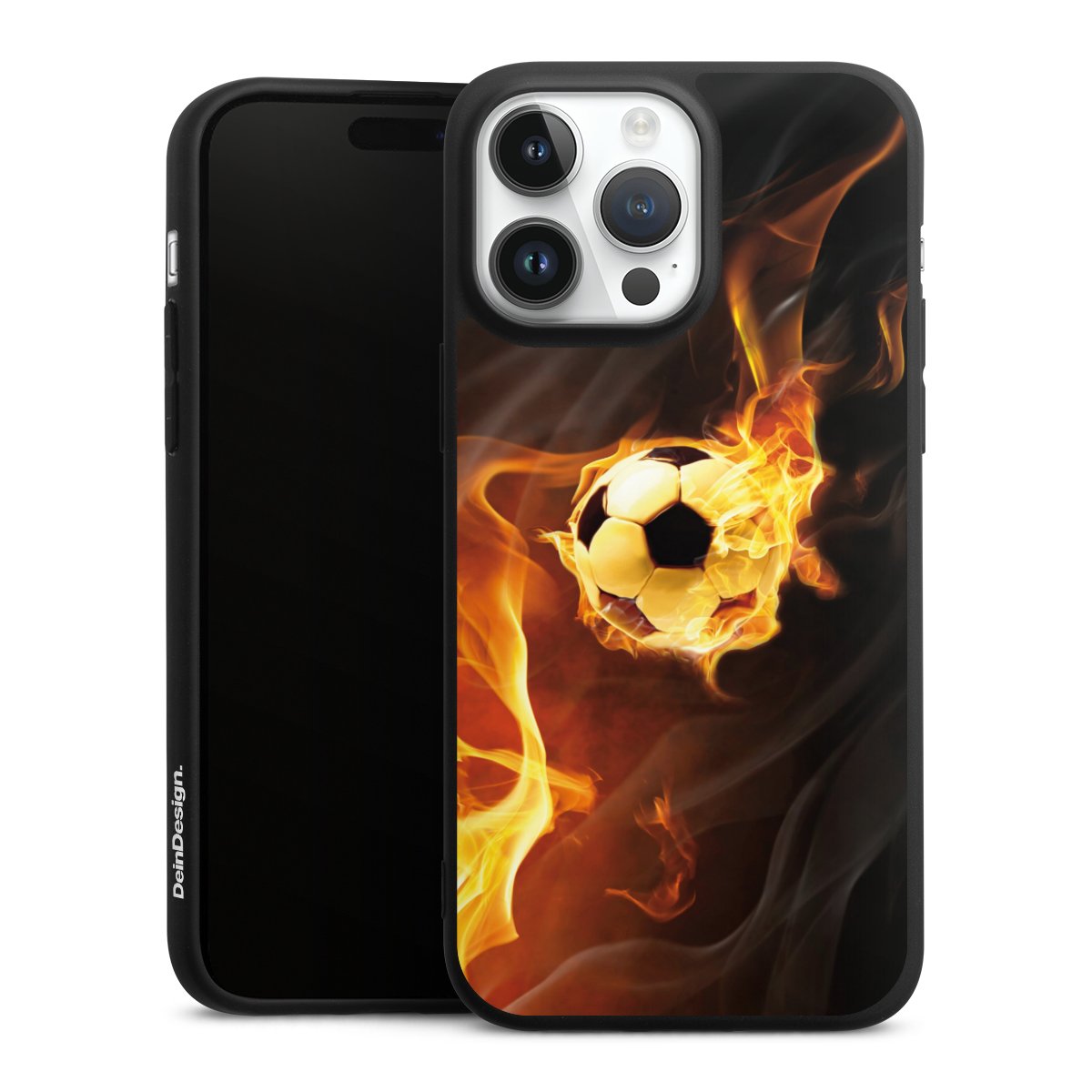 iPhone 14 Pro Max Handy Premium Silikon Hülle Handyhülle schwarz Case Ball Fire Soccer Silikon Premium Case