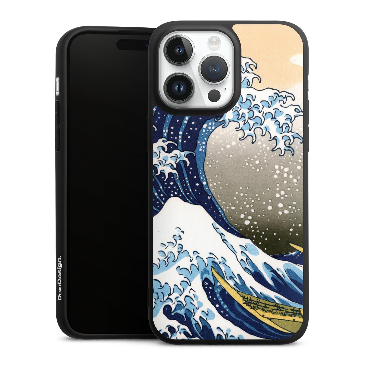 iPhone 14 Pro Max Handy Premium Silikon Hülle Handyhülle schwarz Case Kunst Katsushika Hokusai Die Große Welle Vor Kanagawa Silikon Premium Case