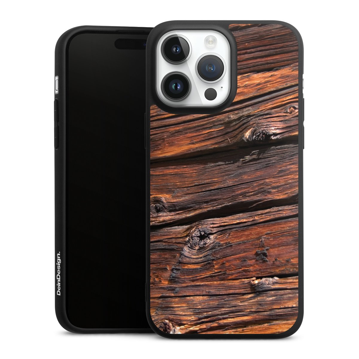 iPhone 14 Pro Max Handy Premium Silikon Hülle Handyhülle schwarz Case Beams Wooden Look Wood Silikon Premium Case