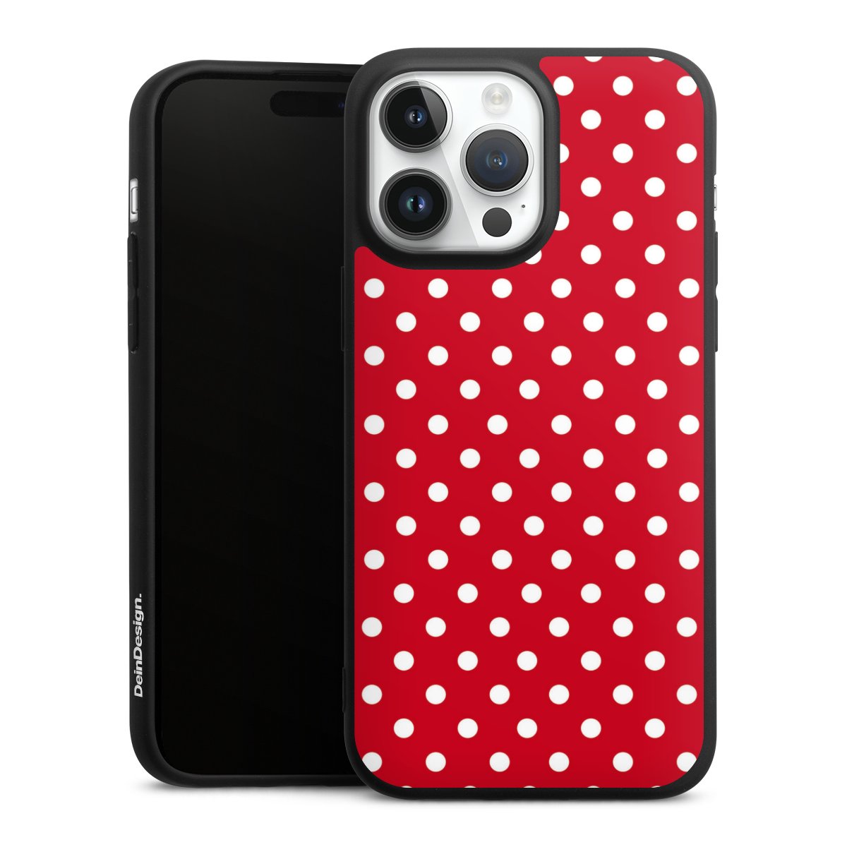 iPhone 14 Pro Max Handy Premium Silikon Hülle Handyhülle schwarz Case Points Polka Dots Retro Silikon Premium Case