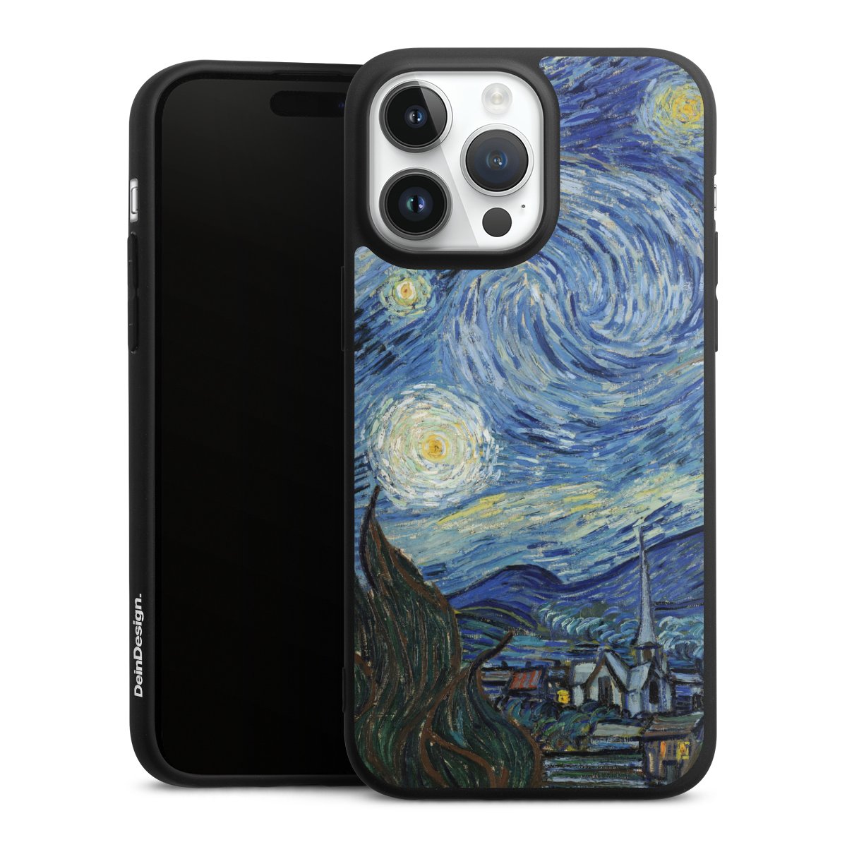 iPhone 14 Pro Max Handy Premium Silikon Hülle Handyhülle schwarz Case The Starry Night Kunst Vincent Van Gogh Silikon Premium Case