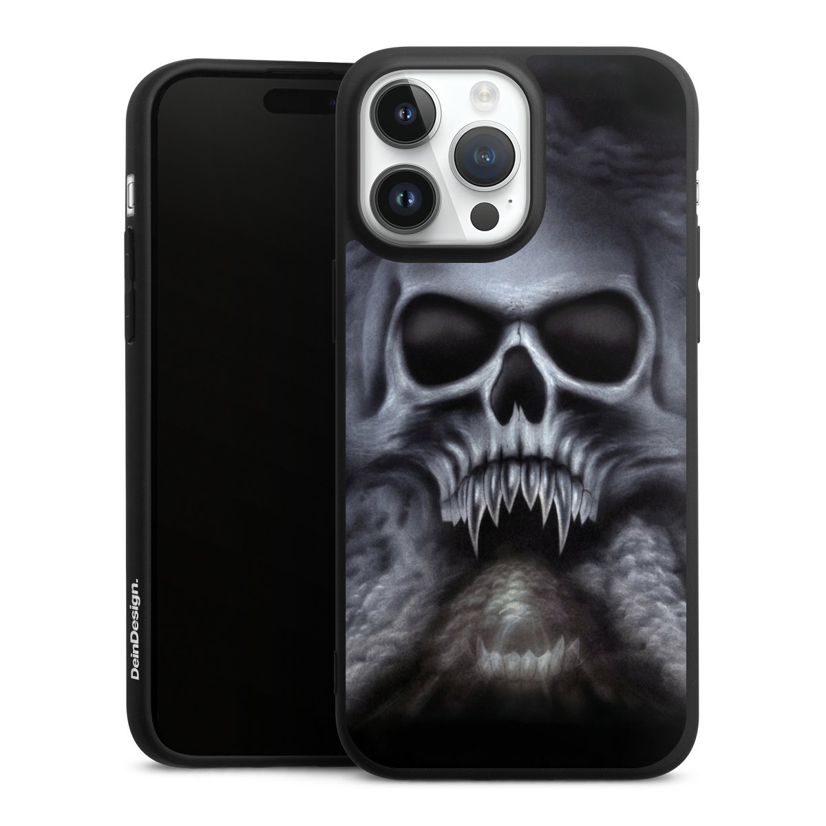 iPhone 14 Pro Max Handy Premium Silikon Hülle Handyhülle schwarz Case Totenkopf Skull Silikon Premium Case