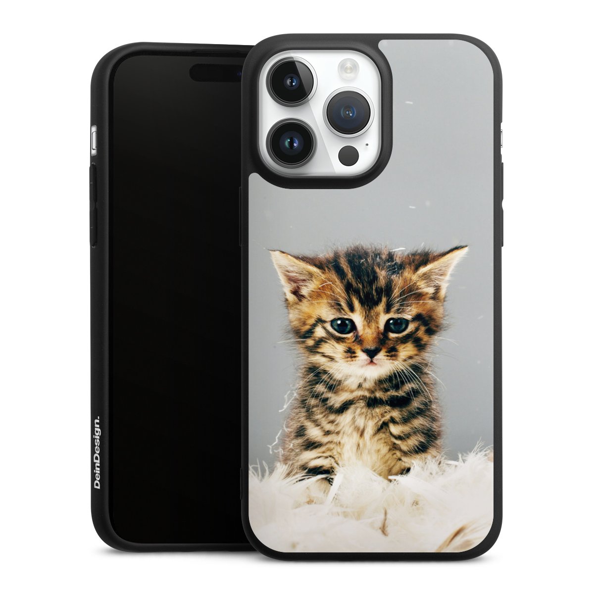 iPhone 14 Pro Max Handy Premium Silikon Hülle Handyhülle schwarz Case Cat Feather Pet Silikon Premium Case