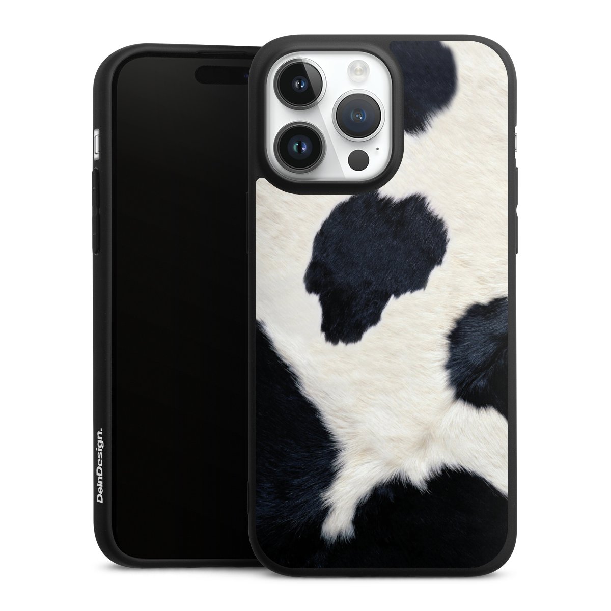 iPhone 14 Pro Max Handy Premium Silikon Hülle Handyhülle schwarz Case Animal Look Animal Print Cow Skin Silikon Premium Case