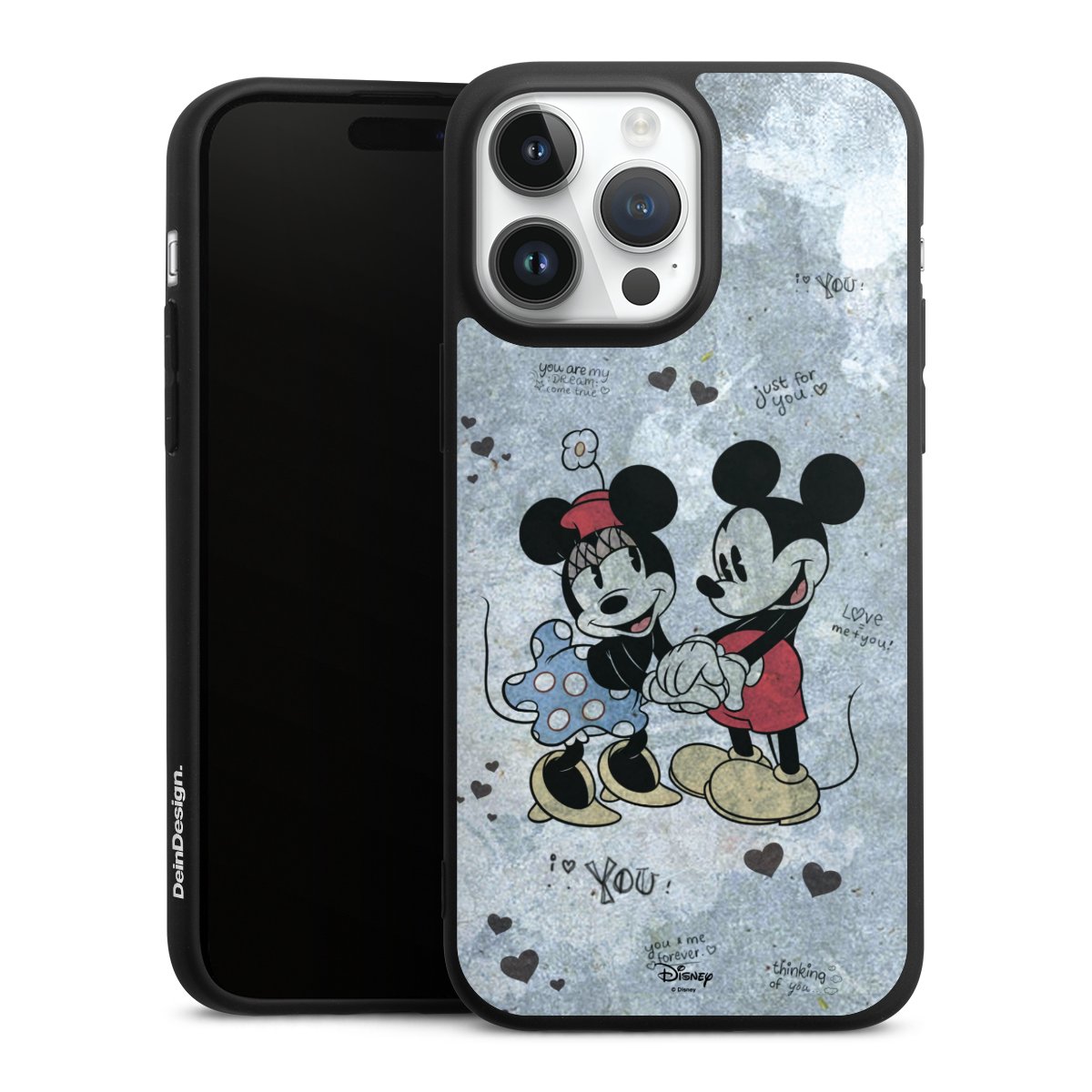 iPhone 14 Pro Max Handy Premium Silikon Hülle Handyhülle schwarz Case Mickey & Minnie Mouse Vintage Disney Silikon Premium Case