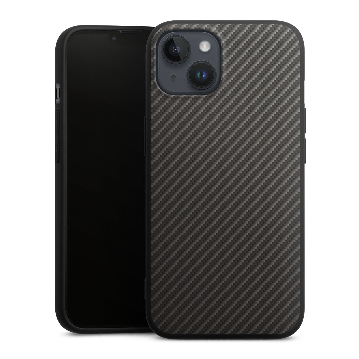 iPhone 14 Plus Handy Premium Silikon Hülle Handyhülle schwarz Case Metallic Look Carbon Muster Silikon Premium Case