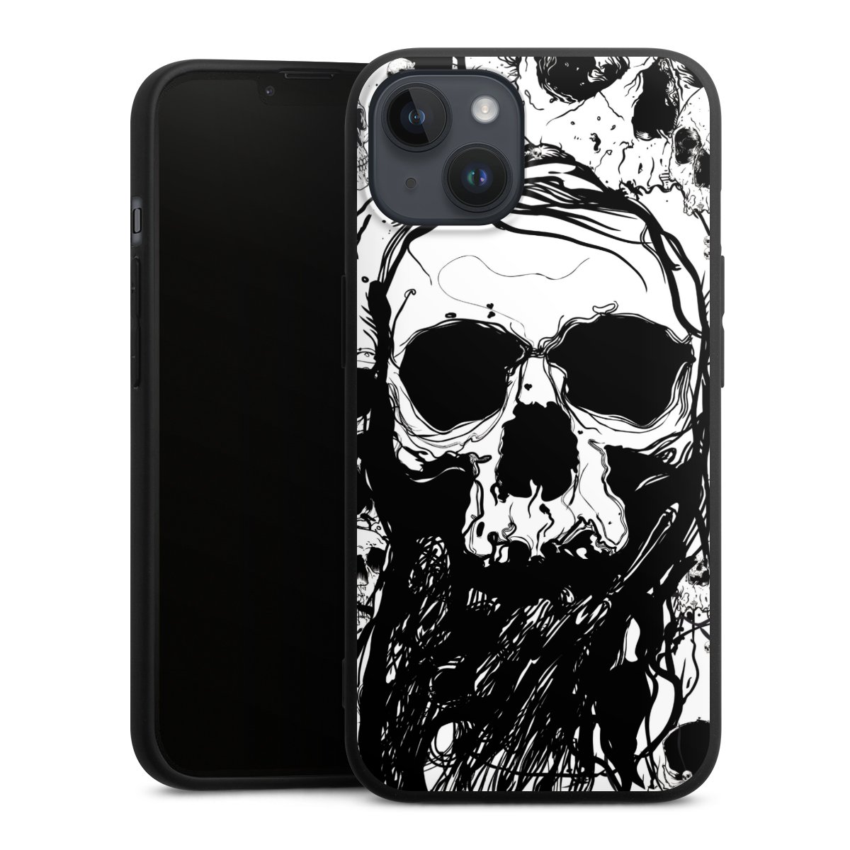 iPhone 14 Plus Handy Premium Silikon Hülle Handyhülle schwarz Case Totenkopf Halloween Silikon Premium Case